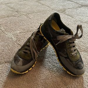 Prada Sport Shoes Sneakers Leather Trim Low Cut Camouflage SZ 39